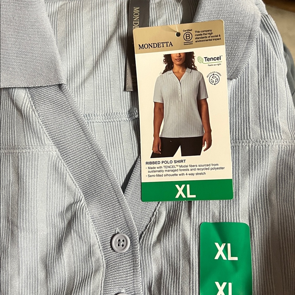NWT Mondetta Women's Ribbed‎ blue Polo Shirt tencel modal - Picture 3 of 4
